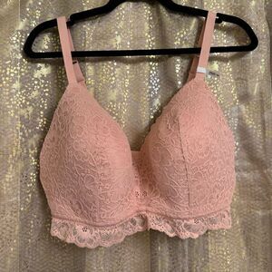 Aerie Peachy Pink Lace Wireless Lighly Lined Bra 40DD NWT